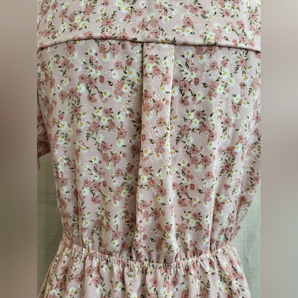 Monteau Los Angeles Pink White Floral Dress Size Medium Boho Prairie Tie Spring - Picture 8 of 11